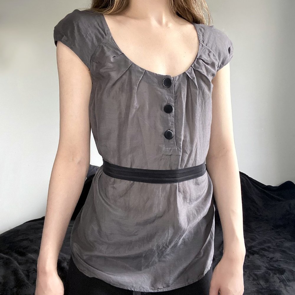 SOLD H&M Grey & Black Back-Tie Blouse - Size 4